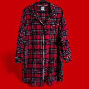 Lands’ End Flannel Pajama Shirt Women's 2X Red Plaid Night Gown Christmas 🎄